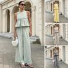Damen Trägertop Hose Zweiteiliges Set Sommer Kariert Ärmellos Rüschen T-Shirt Weite Hosen Locker Lässig O-Ausschnitt Shirt Elastischer Bund
