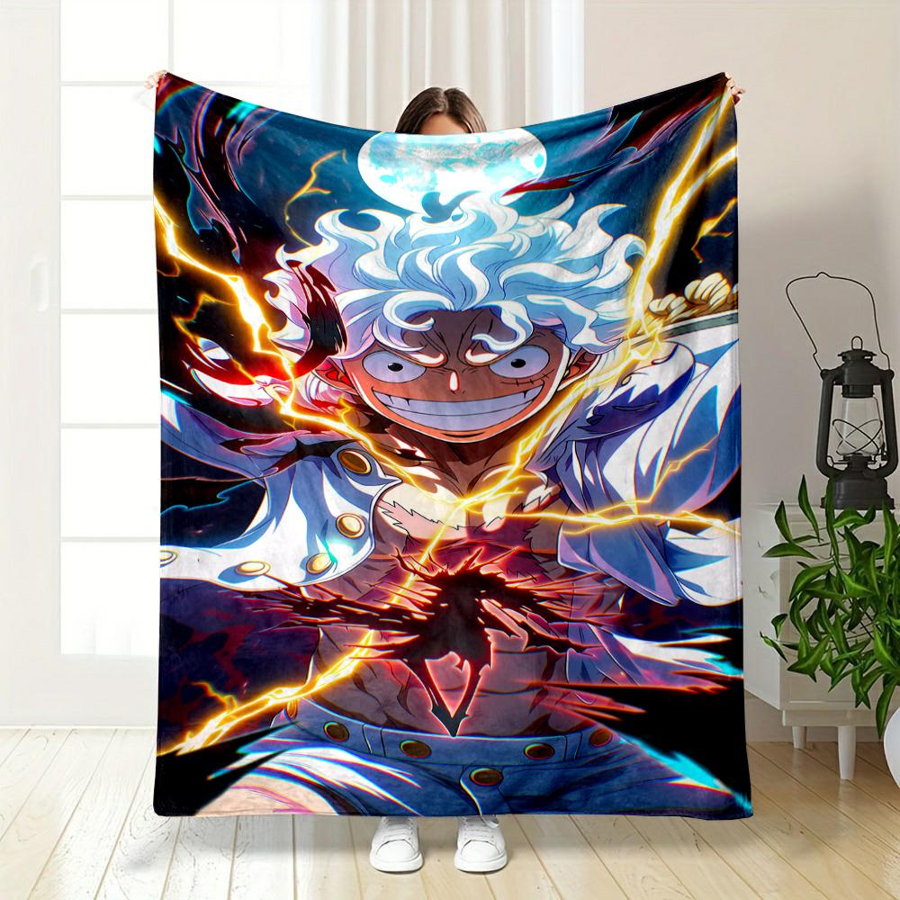 "White-haired Anime Hero with Lightning Design. Flannel Blanket for Bedroom, Living Room, Sofa, and Nap Sofas."