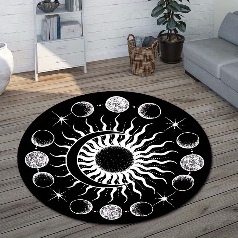 1pc Sun and Moon Pattern Round Carpet, Crystal Velvet Fabric, Suitable for Bedroom Living Room Decoration 100x100cm