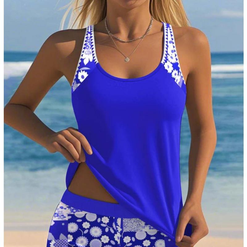 Women Printed Conservative Split Swimsuit Quick Dry Two Piece Bathing Suit