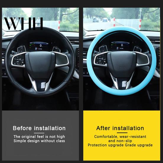 All-weather Car Steering Wheel Cover Silicone Solid Color Wear Resistant Decorative Auto Accessory Non-slip Design Simple Installation Universal