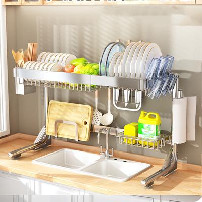 Estante para fregadero de cocina de acero inoxidable, estante multifuncional para encimera, escurridor de platos, estante de almacenamiento para platos en el fregadero