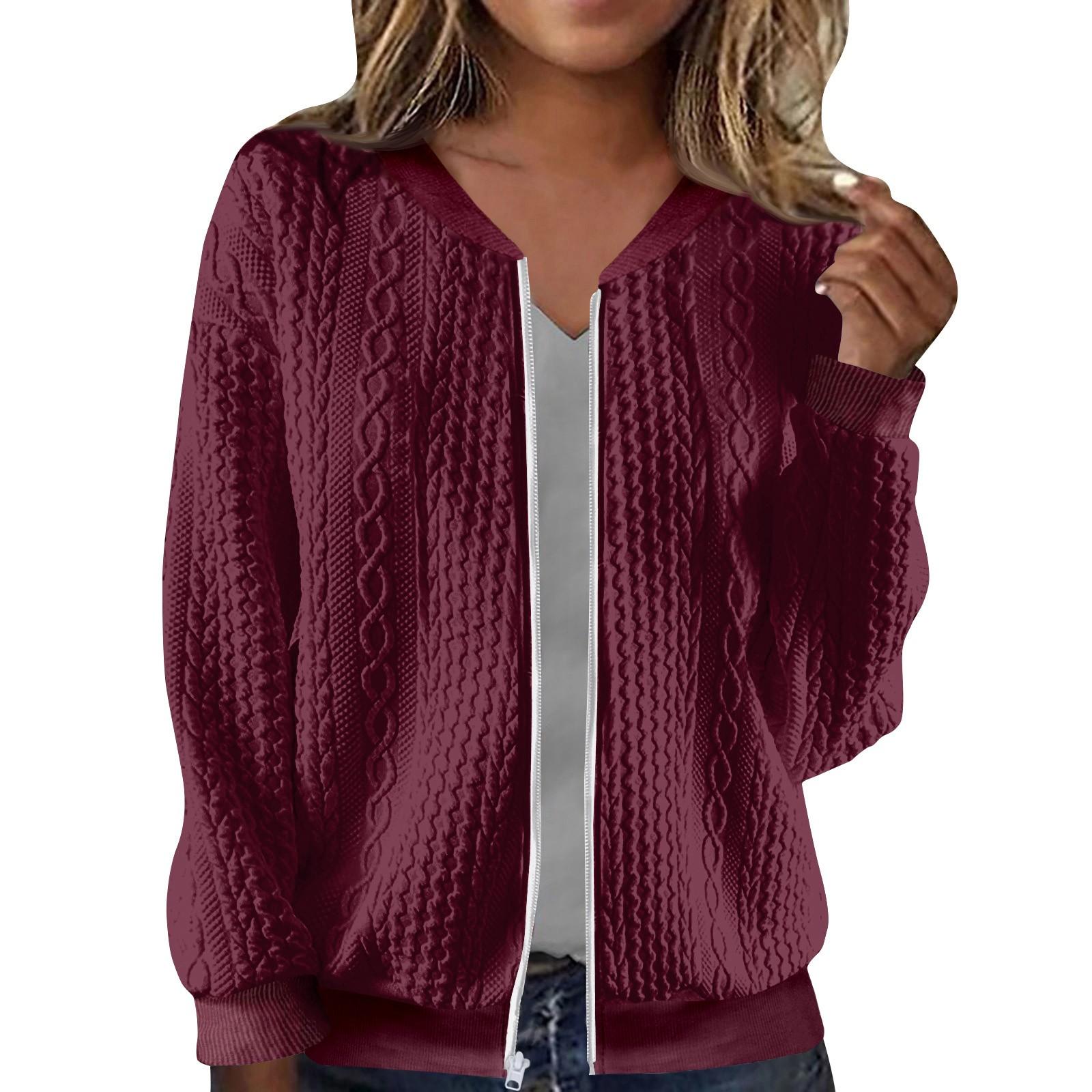 

Женское повседневное пальто Comfort с застежкой-молнией и воротником-стойкой, однотонная блузка с длинным рукавом, куртка S винный