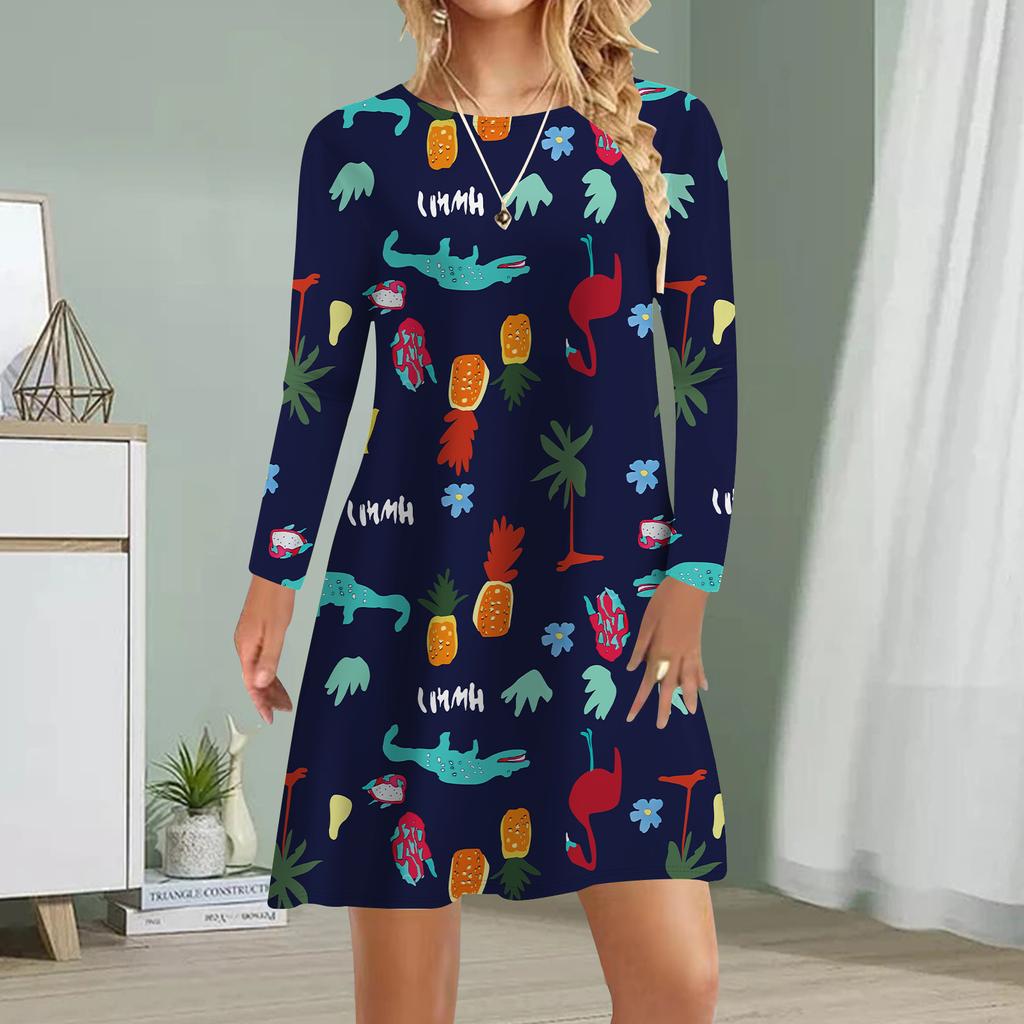 Women Casual Dress Autumn Sunflower Print Dresses For Women O-neck Short Sleeve Dress Plus Size