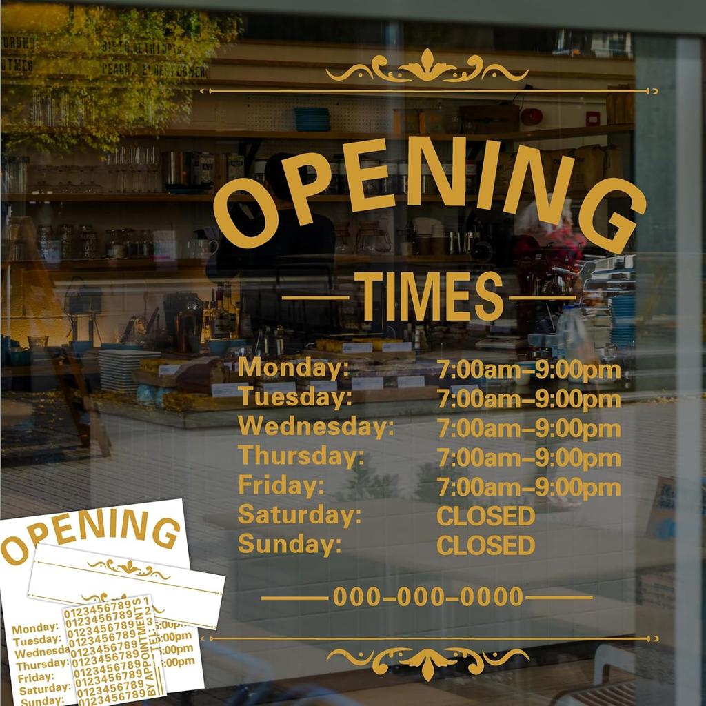 Business Hours Window Decal Business Hours Sign for Glass Door Changeable Store Hours Signs Decals Open Closed Signs Decal for Business Coffee Shop