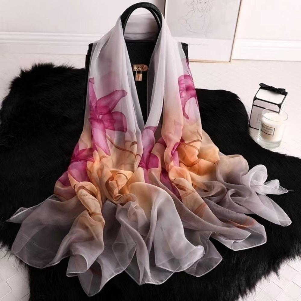 Spring and Autumn Shawl Women's Sunscreen Scarf White with Long Soft Gauze Summer Seaside Large Beach Scarf Travel Silk Scarf