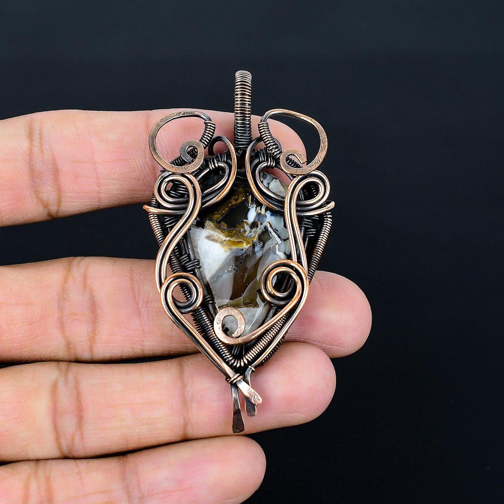 Indonesischer Opal 999 Kupferdraht gewickelter Anhänger, Handgefertigter Edelstein Schmuck Anhänger Geschenk zum Geburtstag