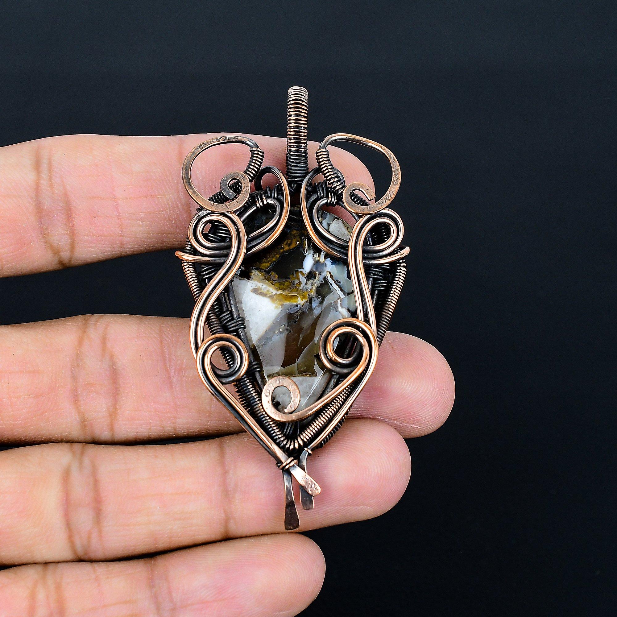 

Индонезийский опал 999 кулон, обмотанный медной проволокой, кулон с драгоценным камнем ручной работы, подарок на день рождения 2.55 Inches