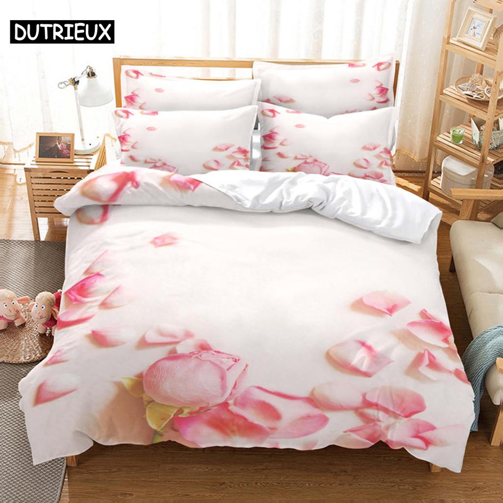 Comforter Pink Rose Bedding Set Linens Quilt Comforter 3D Pillow Case Double Full King Queen Twin Single 3Pcs 2Pcs Home Texile
