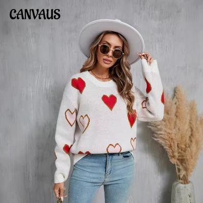 Herbst und Winter Damen Pullover Clash Corlor Love Heart Peach Pullover