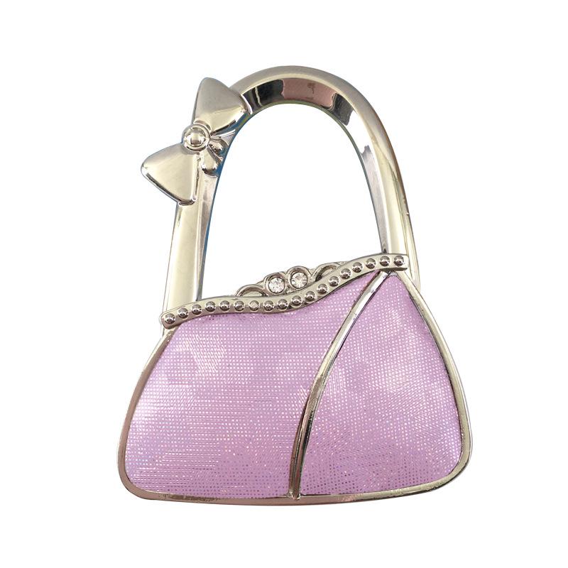 In Stock: New Style Dual-Diamond Folding Portable Metal Handbag Hook & Desktop Stand