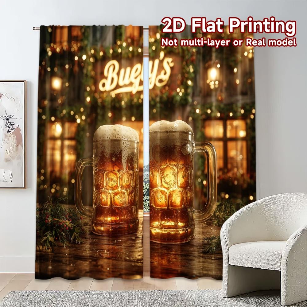 Set Of 2 Flat Printing Curtains Without Rod Beercheers Popular Window Treatment Versatile Polyester Fabric Curtain