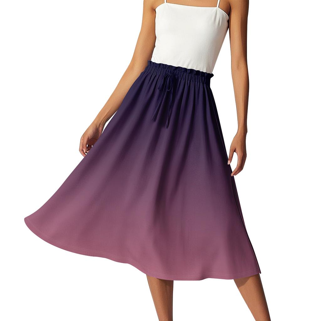 Women's Casual High Waist Drawstring A-line Skirt Printing Skirt