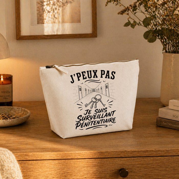 Trousse de toilette - PLANETEE - J’peux pas je suis Surveillant pénitentiaire - Beige - 100% coton - Zip métal