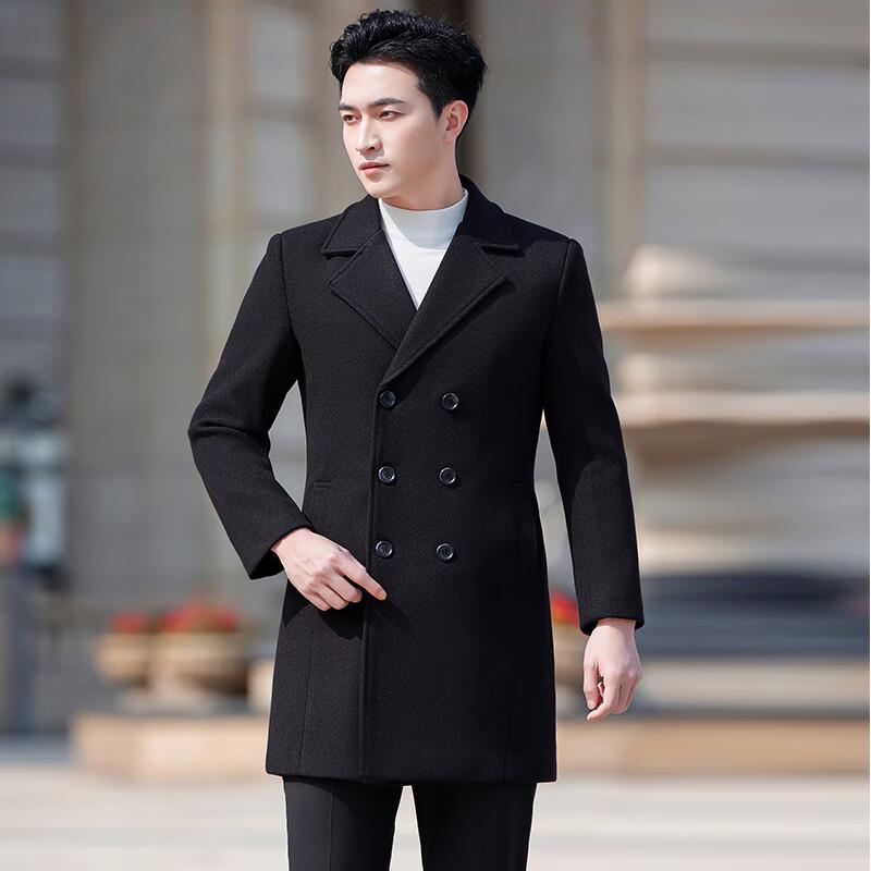 

Tluoman Men s Double-Breasted Wool-Look Mid-Length Overcoat M