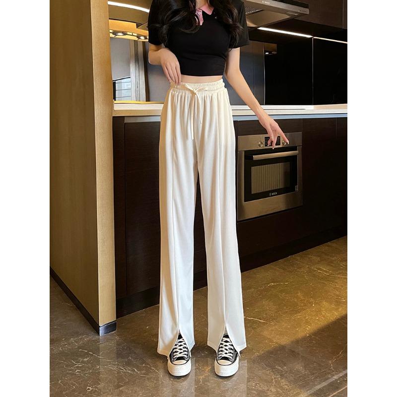 

Брюки из ледяного шелка с широкими штанинами для женщин на лето тонкие для полных мм 200 фунтов маленькие ниспадающие свободные защита от солнца повседневные брюки в пол 4XL