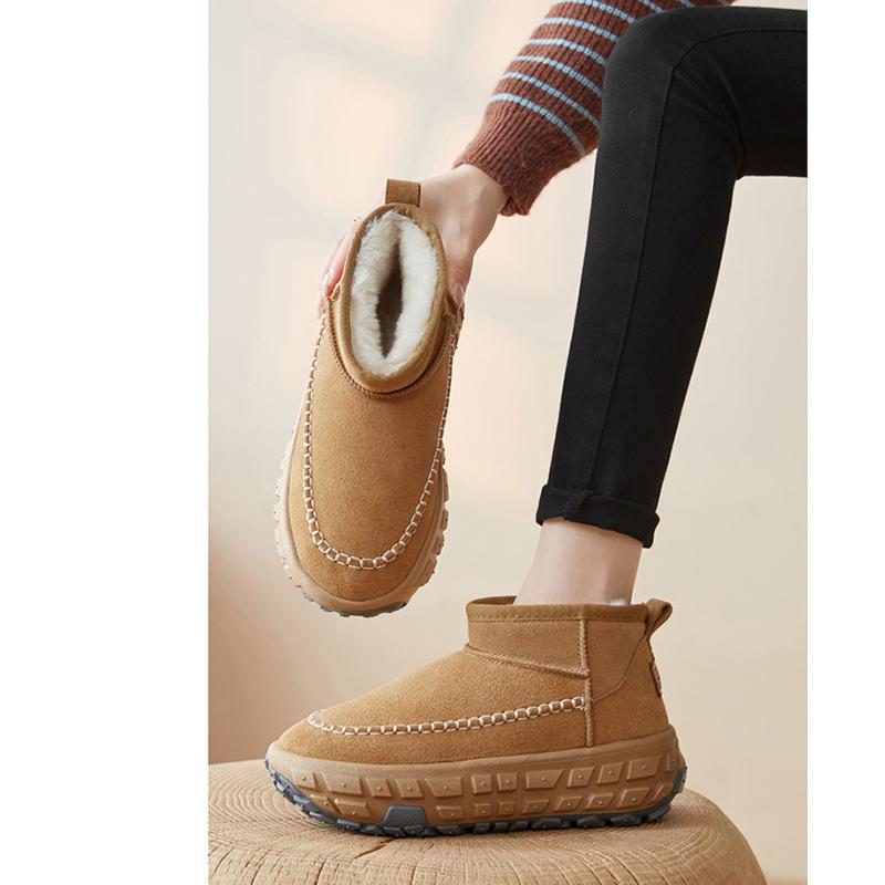 Schneestiefel Damen Winterschuhe Warm Plüsch Flache Plateau Dicke Sohle 6cm Damen Stiefeletten Rutschfeste Baumwollschuhe