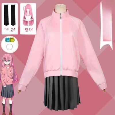 Anime Bocchi the Rock Gotou Hitori Cosplay Costume Yamada Ryou Pink Coat Skirt Jk Uniform Halloween