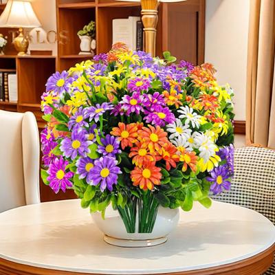 Artificial Flower with Green Leaves Realistic Plastic Flower Wedding Party Home Office Table Centerpiece Faux Floral Branch Decoration