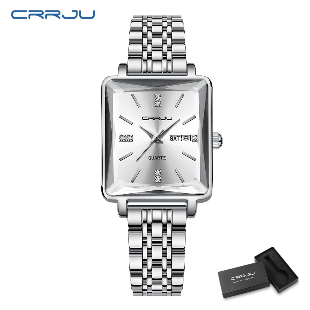 CRRJU Women Watches Creative Steel Dress Bracelet Wristwatches Ladies Square Waterproof Female Watch