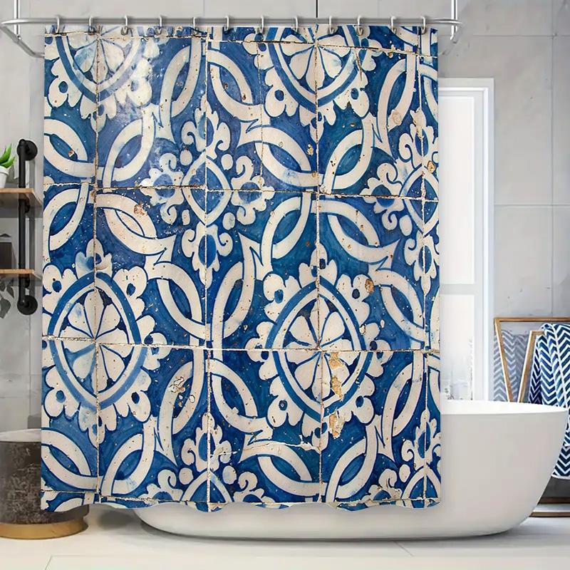 

Blue Mediterranean Shower Curtain Coastal Ocean Wave Pattern Bathroom Decor Waterproof Fabric Liner W60H190(CM)-1 Pcs