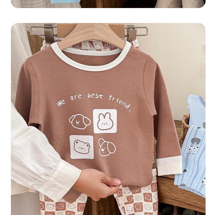 Children's Cozy Velvet Cotton Long Johns and Pajama Set for Autumn and Winter, Seamless and 320G Thickened, Class A Quality.