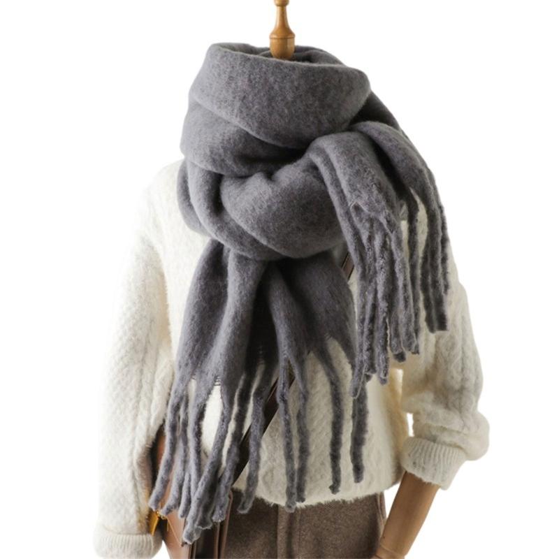 Long Tassels Neckerchief Solid Color Scarf Lightweight Yet Warm Headscarf Shawl For Casual or Formal Wear Daily