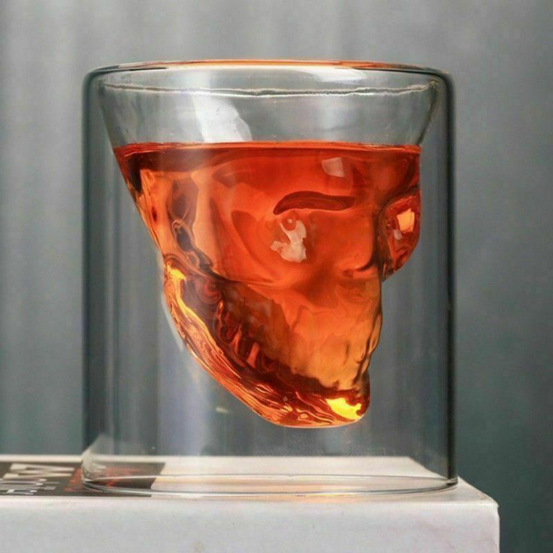 Skull Head Glass Beer Mug With Double Layer High Borosilicate For Home Bar Use