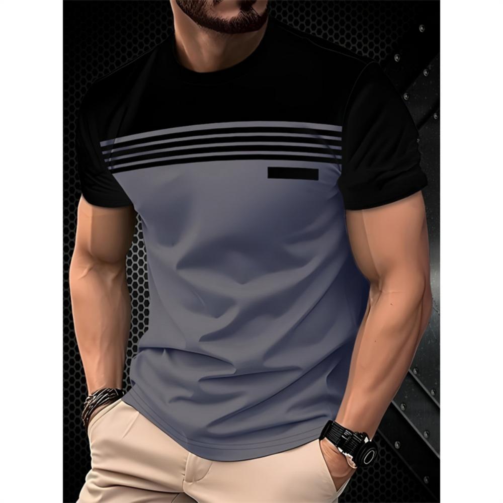 Men's simple and fashionable contrasting color T-shirt, summer fashion short sleeved shirt