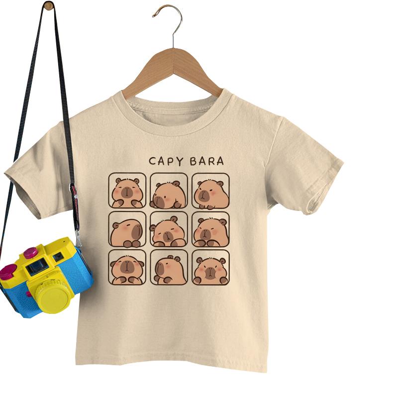 Детская одежда Kawaii Cartoon Capybara Print Short Sleeve Football Футболка Cute Capybara Lover Gift Animal Capybaras Harajuku Tshirt 150cm