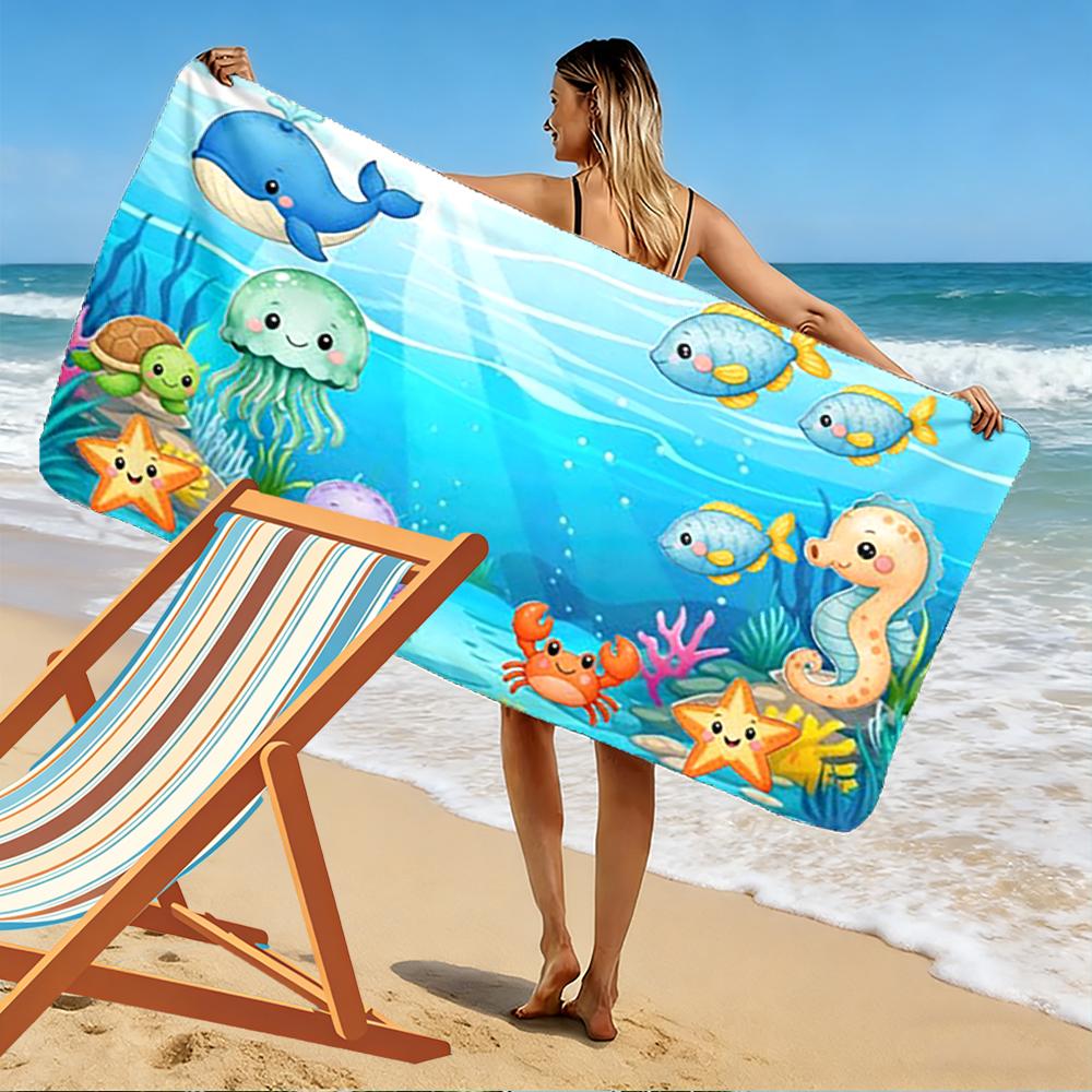 Cute Cartoon Sea Creatures Towel, Beach towel quick-drying for travel outdoor sports jogging beach and swimming