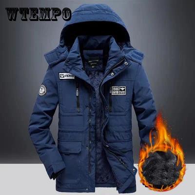 Veste d'hiver pour homme en velours épais et chaud avec chapeau amovible Veste rembourrée en coton pour homme Parka décontractée