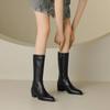 Krazing Pot Cow Leather Winter Pointed Toe Thick Med Heels Western Boots Women Zipper Retro Vintage Mid-calf Boots