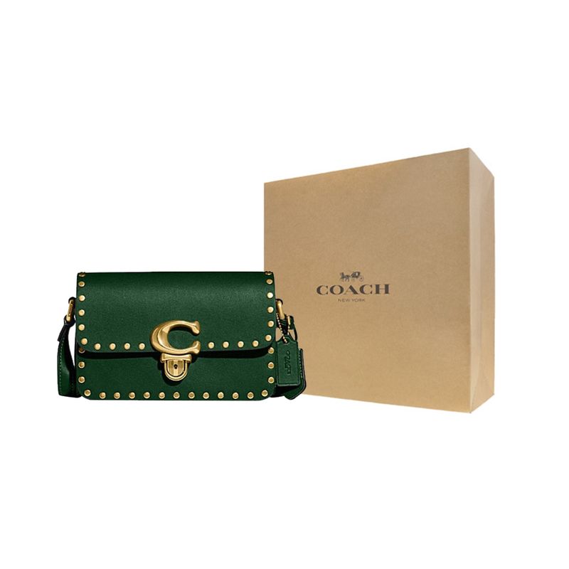 Coach Studio 19 Studded Push Button Closure Leather Crossbody Bag Small Women bags Green CC384-B4CZS