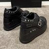 Zapatos de Plataforma Gruesa para Mujer Tacón de Cuña con Cordones Caña Alta Zapatillas Casuales Negras Versátiles Aumentadores de Altura Zapatos de Tacón de Moda Talla35
