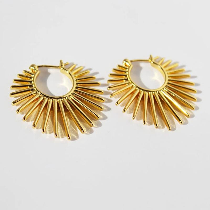 

Punk Fan Shaped Metal Sunflower Exaggerated Hoop Earrings for Women Versatile Simple Hollow Earrings Wholesale Jewelry Accessory