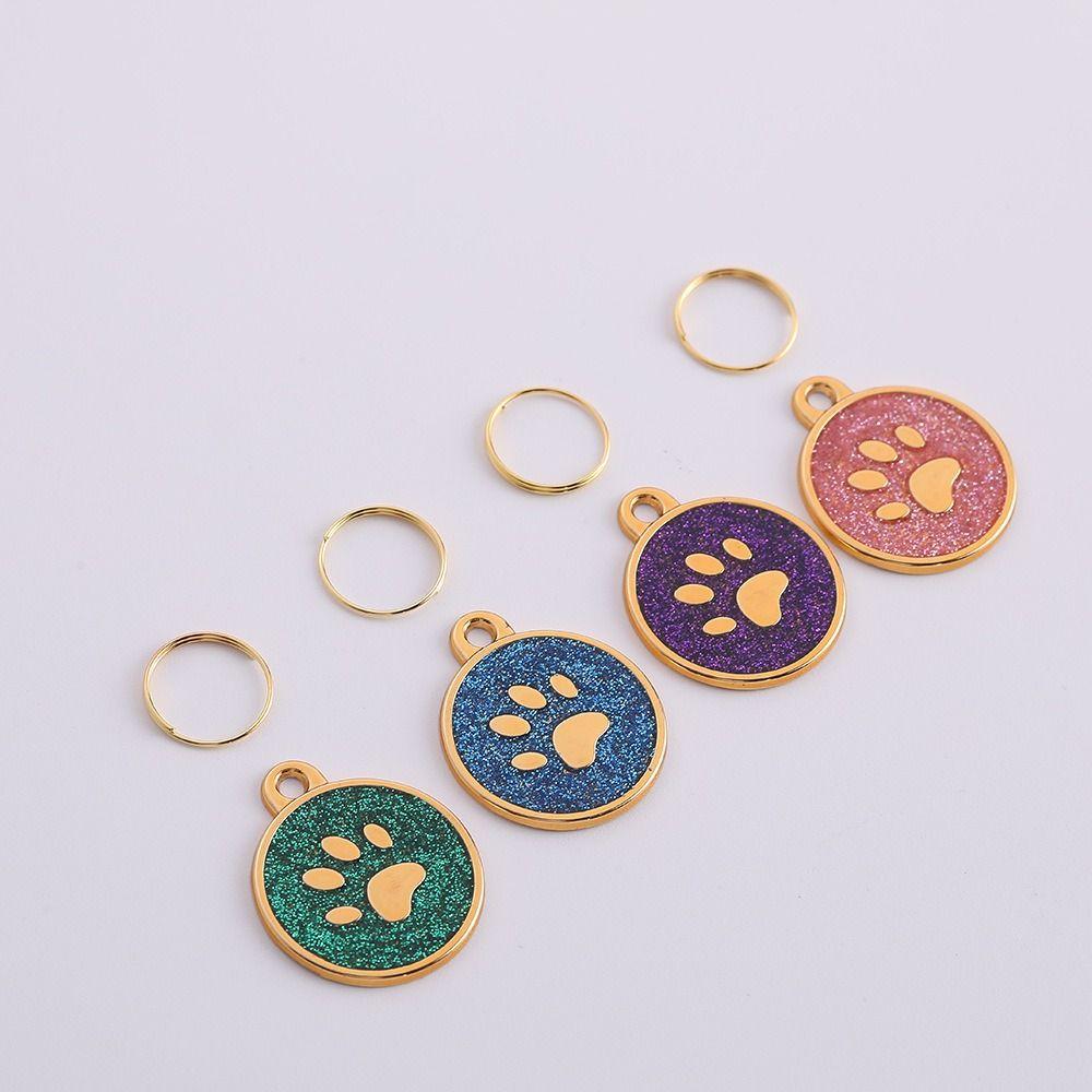 Pet Paw Dog Id Name Tag Personalized Pet Glitter Pendant Cat Tags  Cats