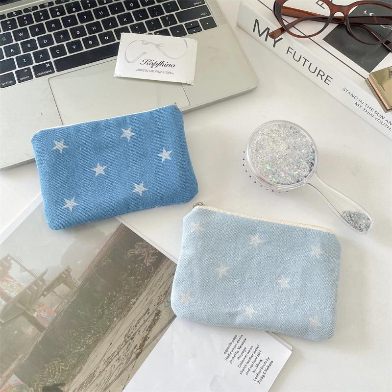 5674 Denim Star Printed Change Bag Going Out Travel Lipstick Cosmetic Bag Storage Bag Key Student Wallet