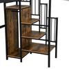 [32552890SAA] Iron Bed, Bunk Bed, Loft Bed, with Desk and Wardrobe, Side Ladder with Handrail, Iron+Chipboard, Black+Dark Wood Color, 90x200cm