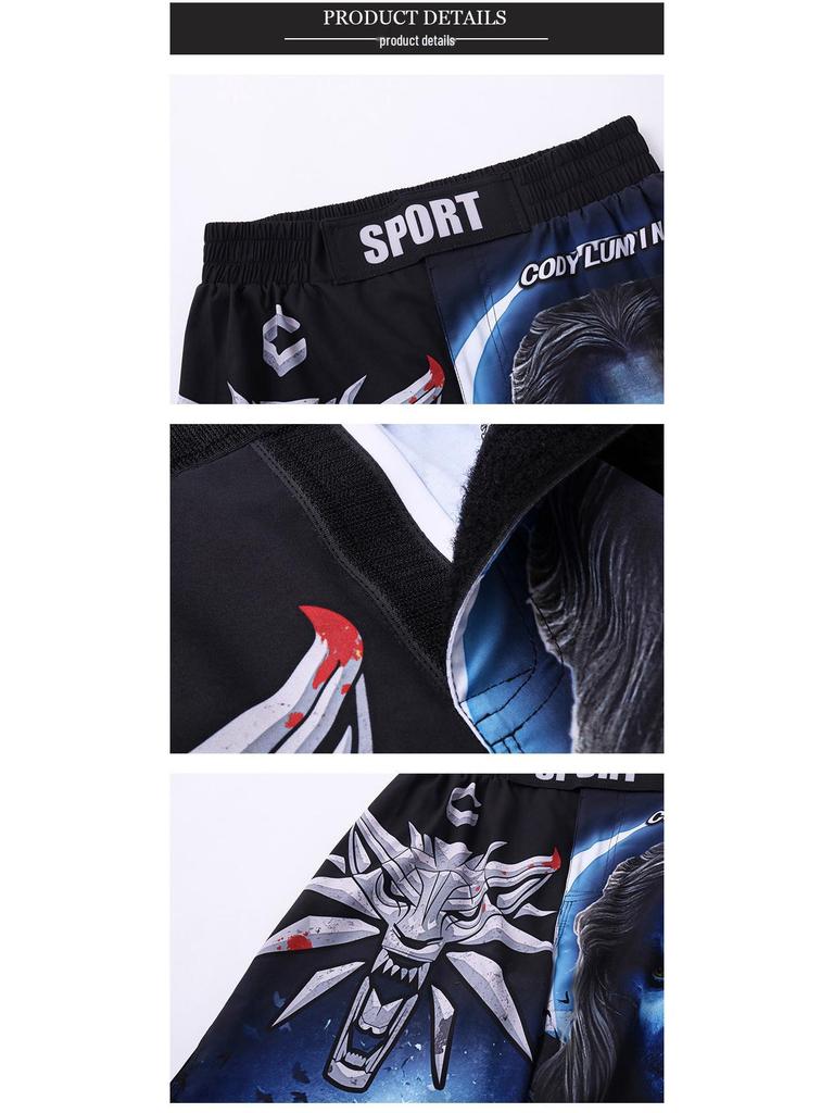 Men's Digital Print Fight Training Shorts for Gym, Jiu-Jitsu, and Sanda