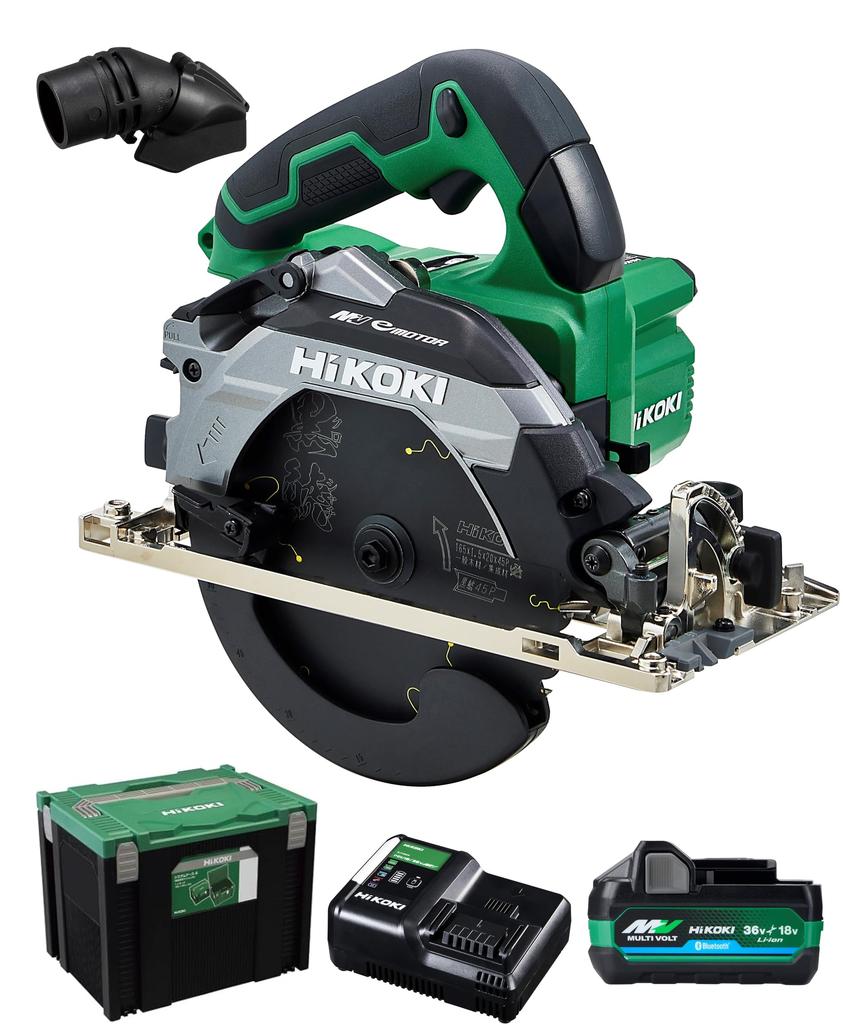 HiKOKI 36V Cordless Circular Saw C3606DB with 165mm Saw 4 System and Black Shachi Tip Saw (XPSZ) Blade, Charger, Cases,