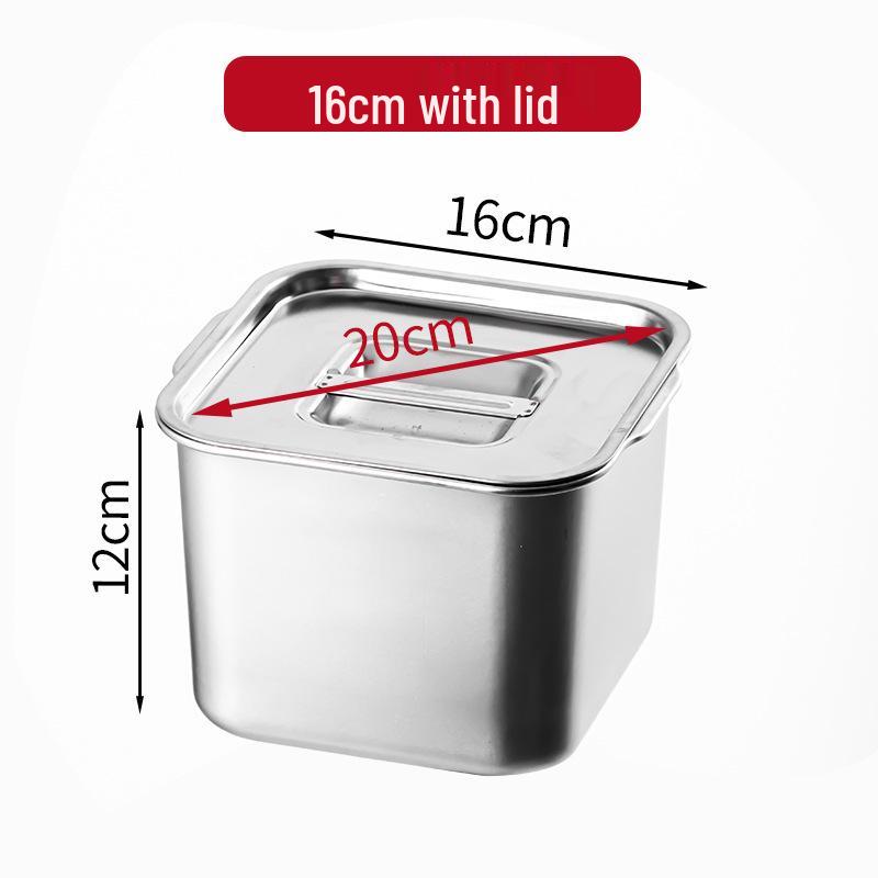 304 Stainless Steel Square Jam Bowl with Lid - Commercial Kitchen Seasoning and Sauce Container.