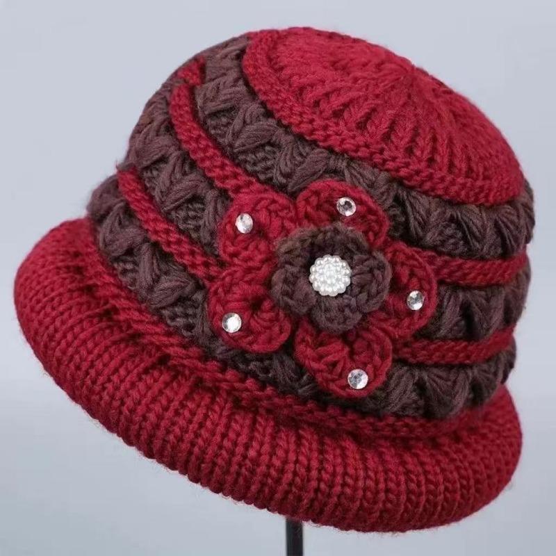 Autumn and winter old man hat knitted warm mother hat medium old plush thickened wool basin hat old lady hat