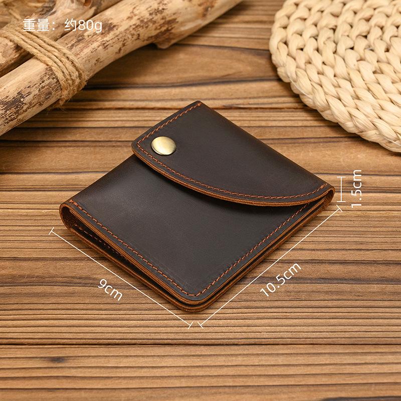 Retro Crazy Horse Leather Card Bag Men'S Leather Short Wallet Men'S Card Bag First Layer Cowhide Card Clip