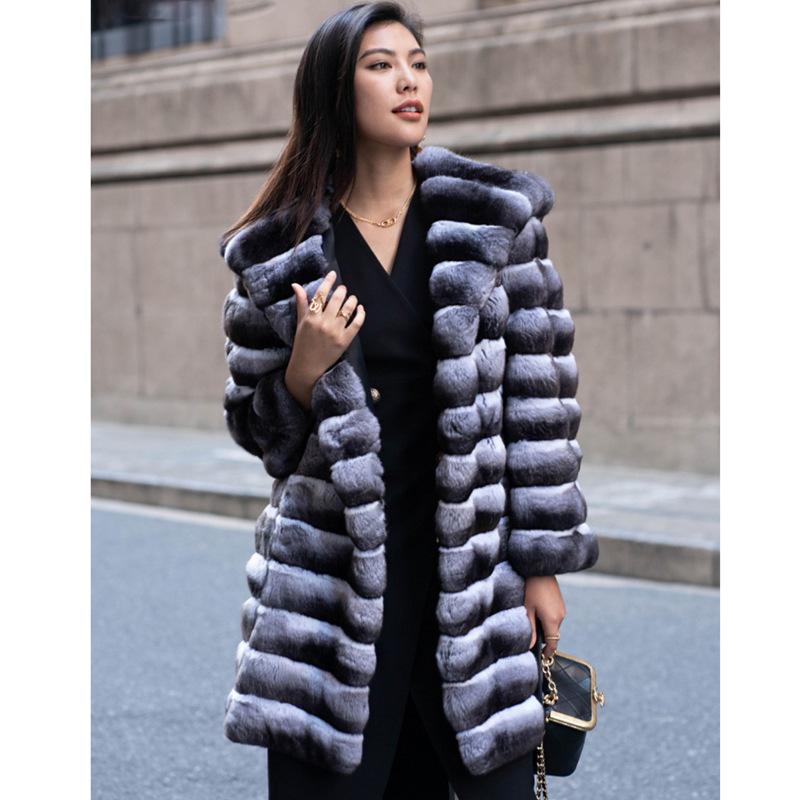 Women's Fur Jacket Winter Warm Imitation Mink Hair Mink Coat Casual Medium and Long Thick Hooded Fur Trench Coat