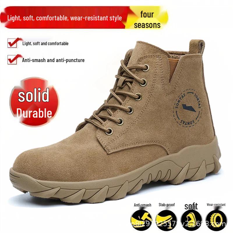 Men's Breathable Wear-Resistant Steel Toe Work Shoes - Comfortable, Anti-Smash, Anti-Puncture, Insulated Construction Footwear.