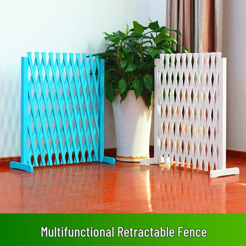 Zatahovací venkovní plot pro domácí mazlíčky a zahradu z masivního dřeva s antikorozním ochranným zábradlím a stojanem na květiny