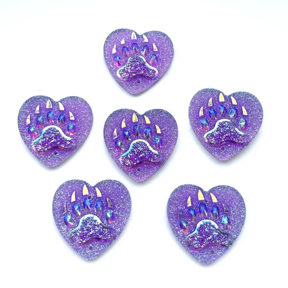 

10pcs 25mm black/purple AB heart resin bear claw rhinestone flat back scrapbook DIY jewelry indigenous earrings decoration фиолетовый