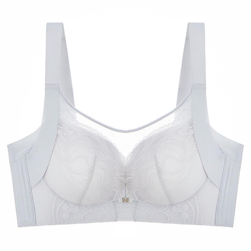 Women's Wirefree Full Coverage Push-Up Lace Minimizer Bra with Side Support and Adjustable Straps