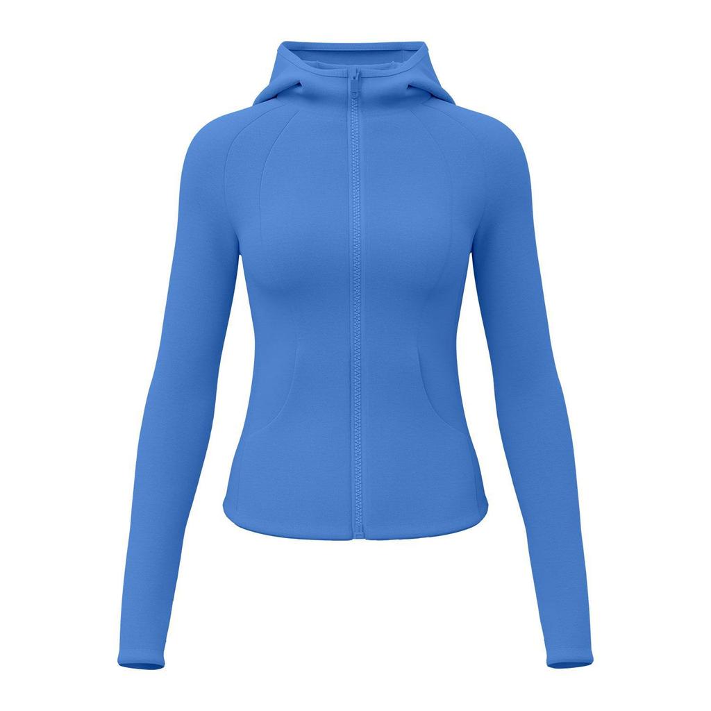 Juyitang Women's Slim Fit Hooded Sports Jacket with Pockets - New Style, Breathable & High Elastic
